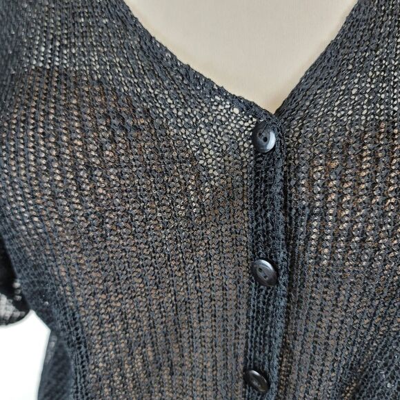 80s semi sheer black short sleeve cardigan - Picture 2 of 5